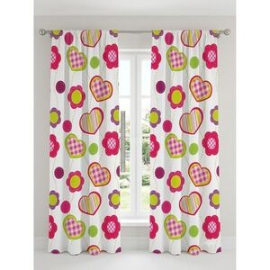 Ambesonne Hearts Flowers Window Curtains Pink Green 2 Panel Set 56x63 Rod Pocket